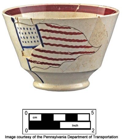 American flag decorated whiteware teacup.