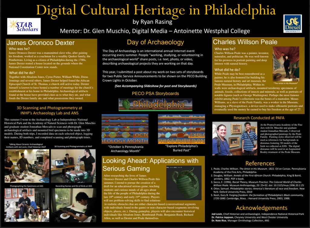 Rasing's poster on creating the new archaeology month Public Service Announcements was presented at  Drexel University  on August 27th.
