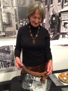 Archaeologist Rebecca Yamin holds a horn core specimen recovered at the site of the Museum of the American Revolution.